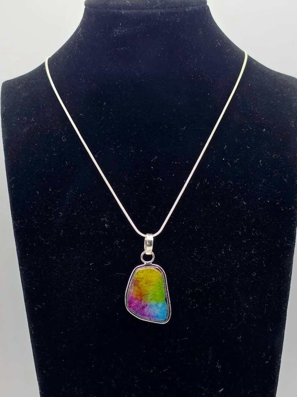 Rainbow Solar Quartz Agate Pendant Necklace 925 Sterling Silver Snake Chain
